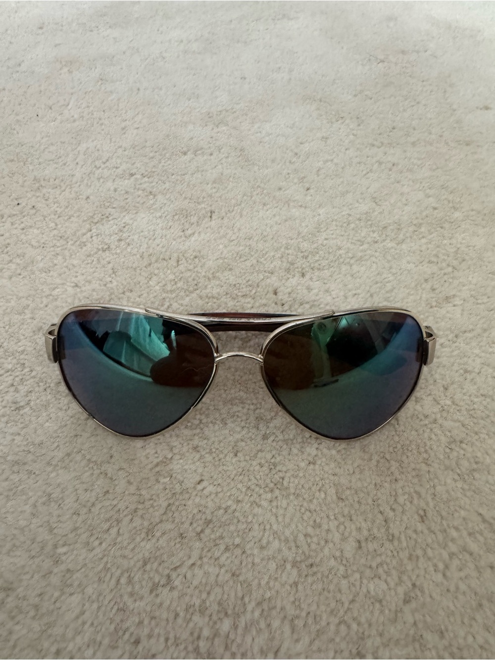 Costa Aviator Sunglasses Silver Frame with Blue-Green Mirrored Glass Lenses